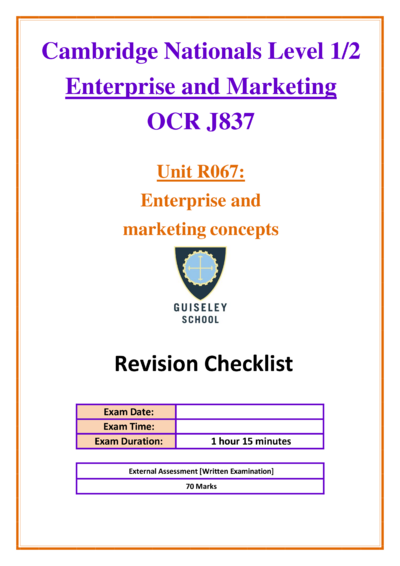 CNAT Enterprise and Marketing revision checklist