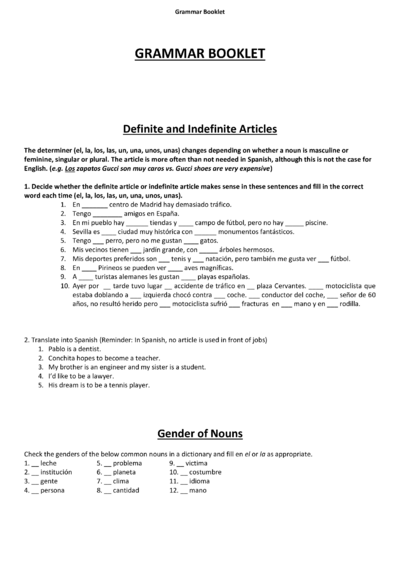 Spanish Gap Task - Grammar Booklet