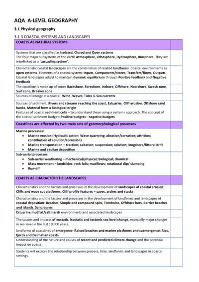 Coastal systems and landscapes Check list