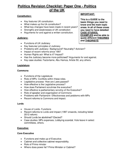 Politics Revision Checklist