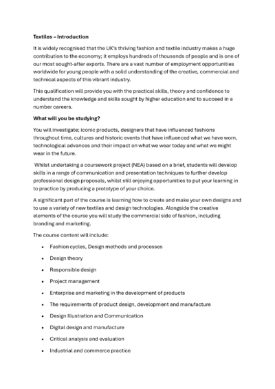 A Level Textiles - Intro