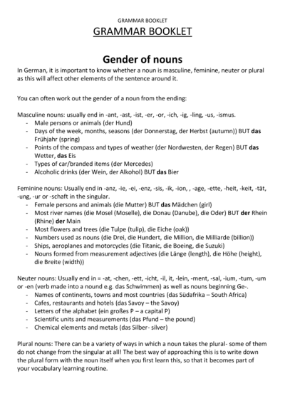 German Gap Task - Grammar Booklet