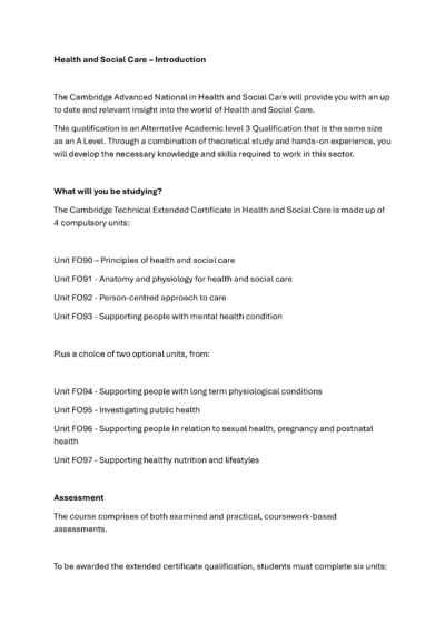 Health and Social Care - Intro