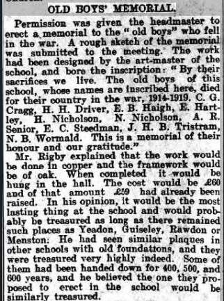 A press cutting from the local paper in 1920 about the Plaque