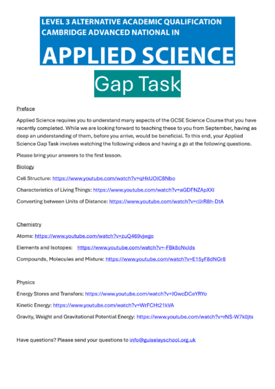 Applied Science Gap Task